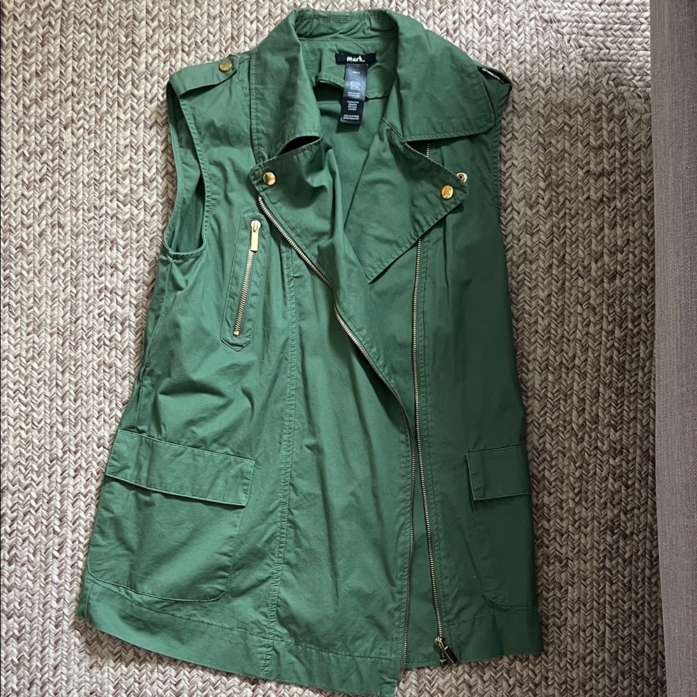 mark. Olive Green Vest with Gold Zipper